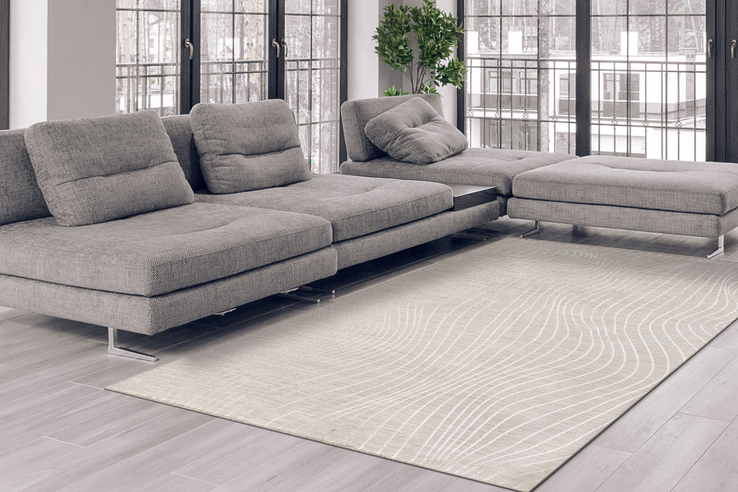 Mesa Modern Cream Geometric Low Pile Rug