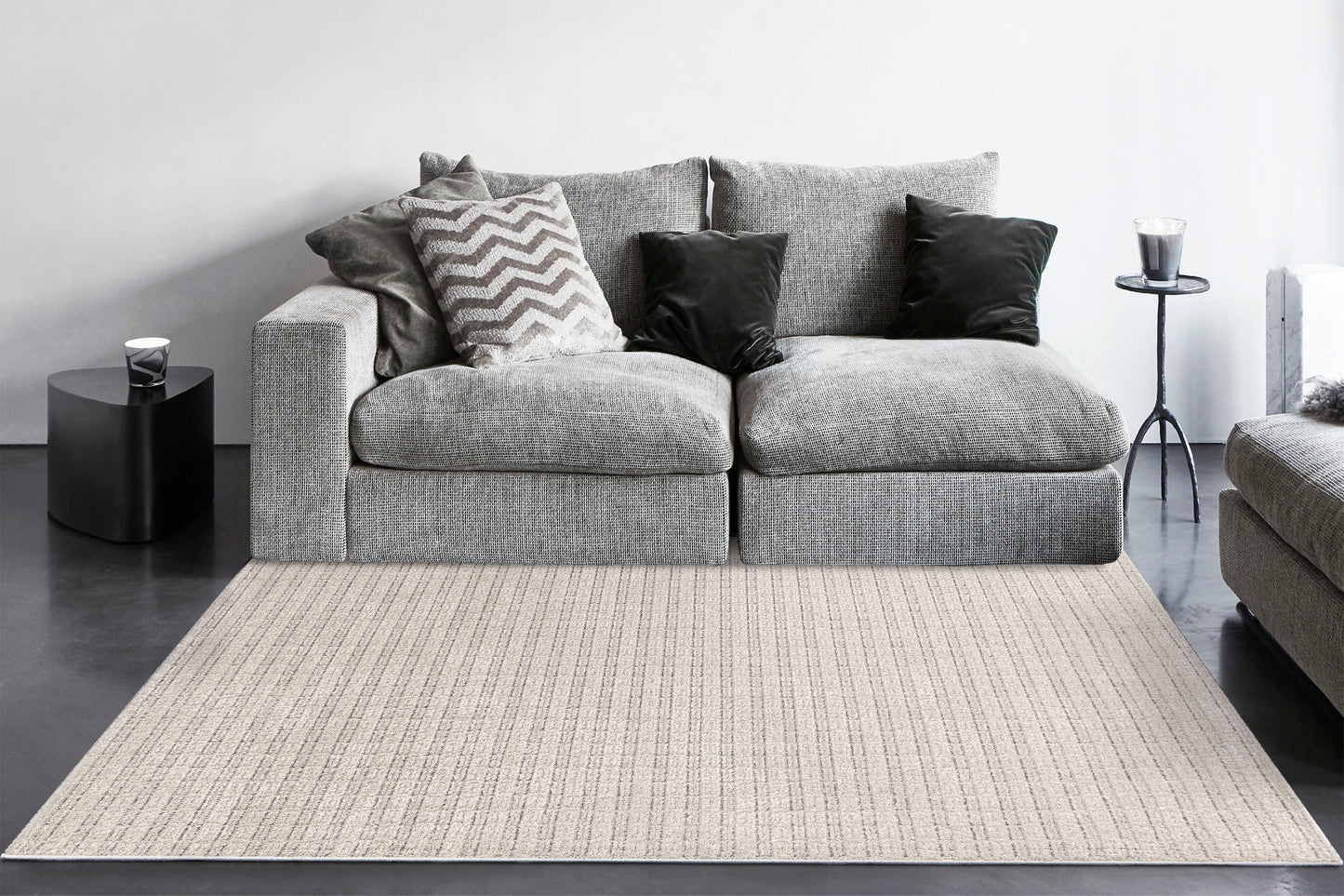 Vuna Modern Ivory/Grey Striped Medium Pile Rug