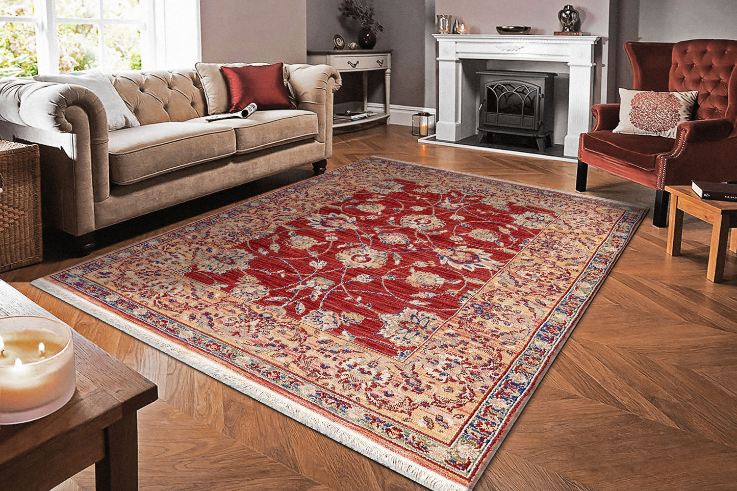 Wade Traditional Red/Multi Floral Low Pile Rug
