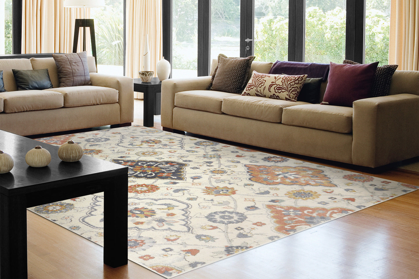 Mabel Traditional Ivory/Multi Oriental Low Pile Rug