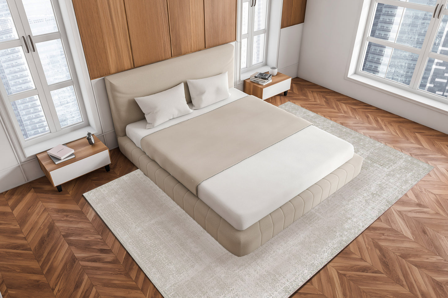 Sterling Contemporary Cream/Grey Abstract High-Low Rug