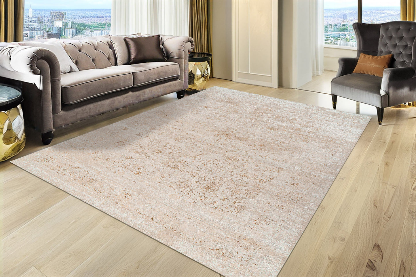 Penta Transitional Cream/Beige Medallion Low Pile Rug