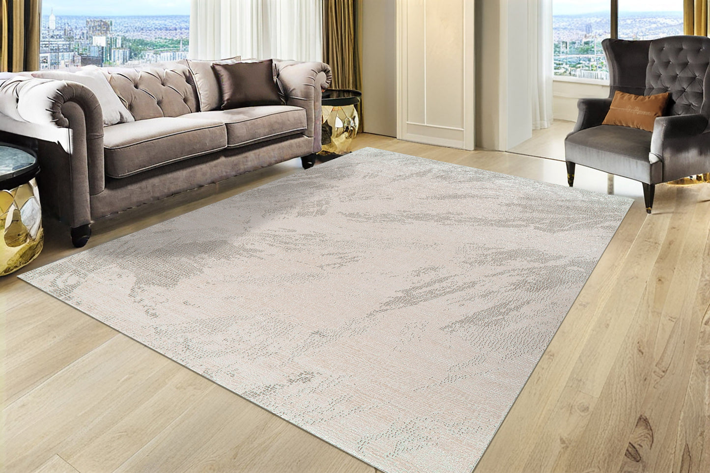 Penta Modern Cream/Ivory Abstract Low Pile Rug