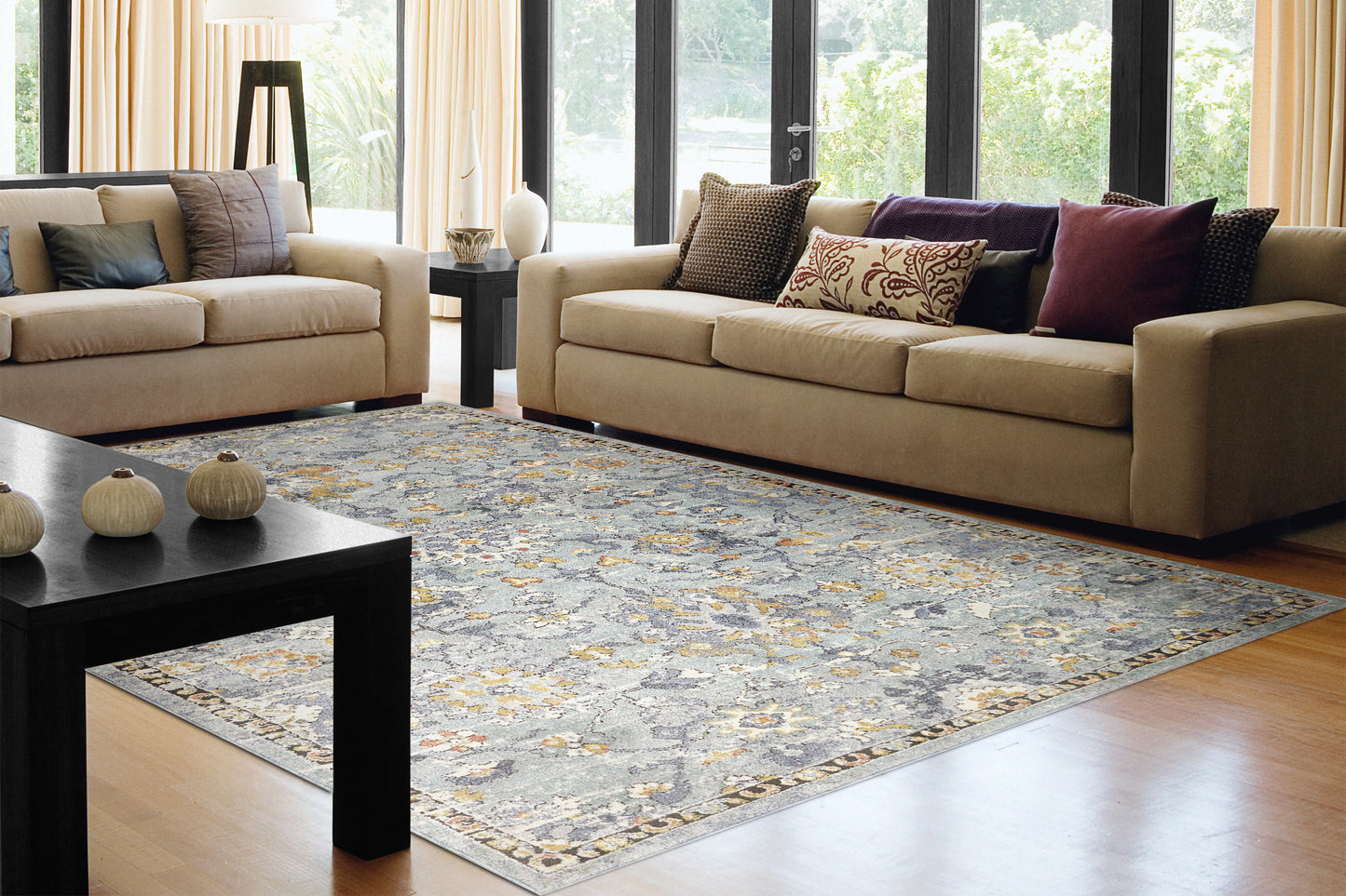 Mabel Traditional Aqua/Multi Oriental Low Pile Rug