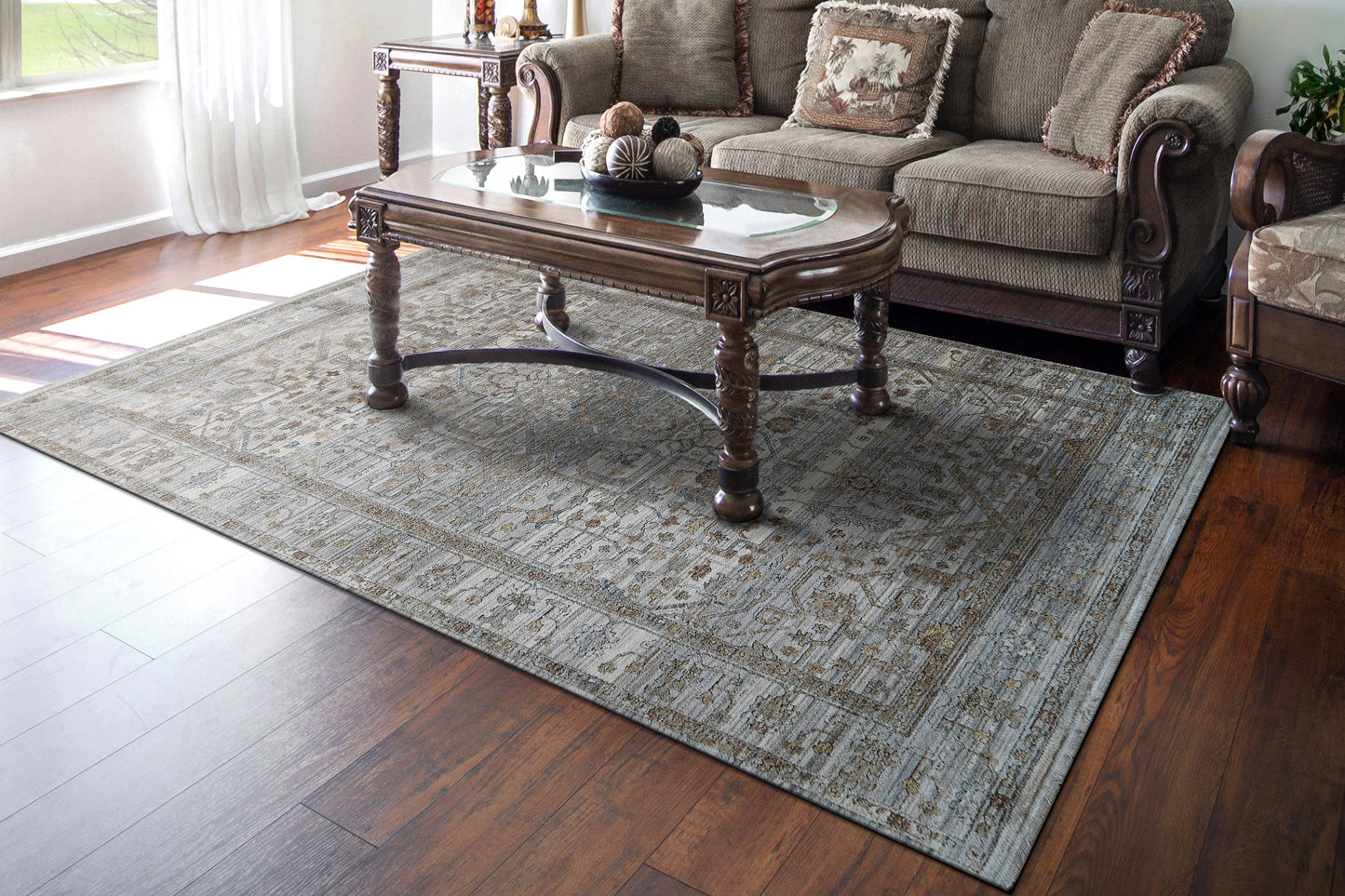 Trevi Transitional Grey/Cream Medallion Low Pile Rug