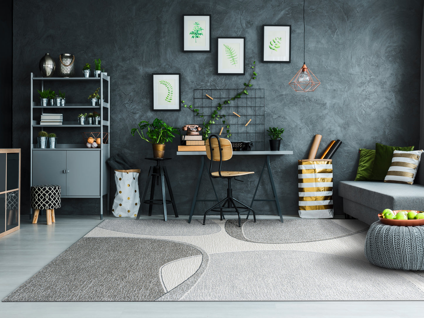 Polaris Modern Ivory/Grey Geometric Low Pile Rug