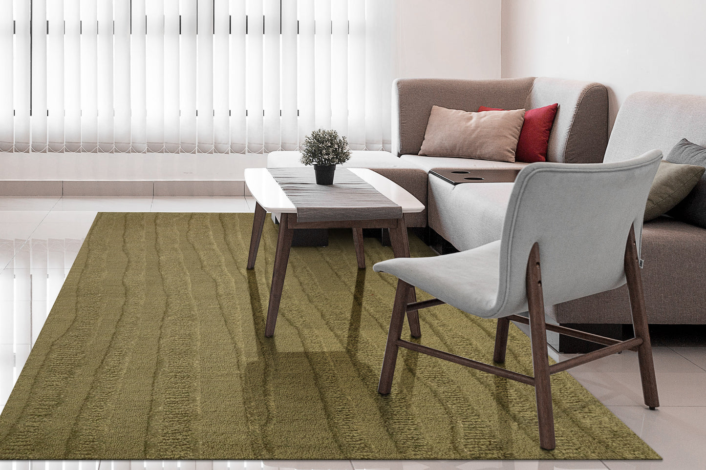 Drift Modern Green Striped Medium Pile Rug