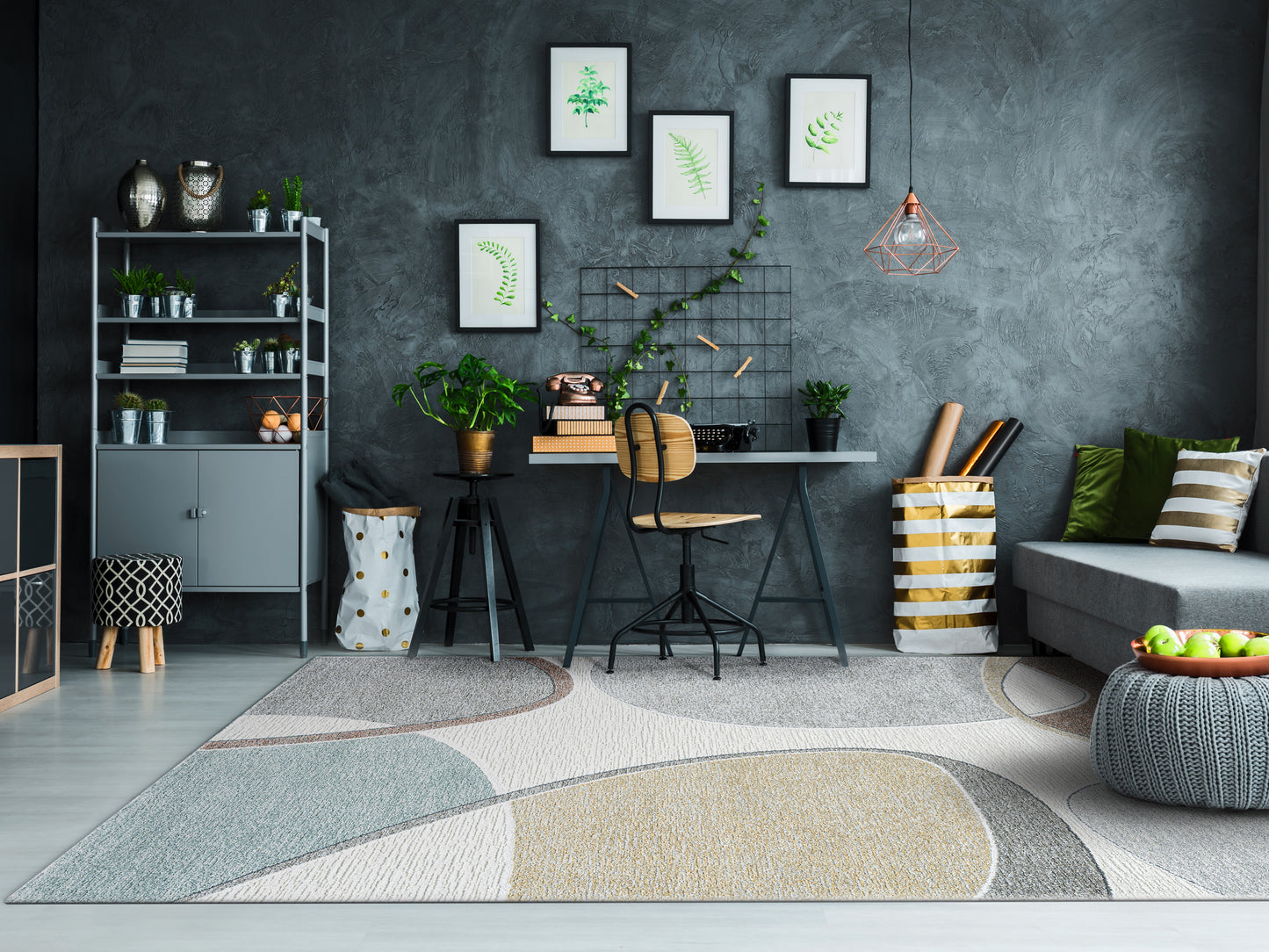 Polaris Modern Ivory/Multi Geometric Low Pile Rug