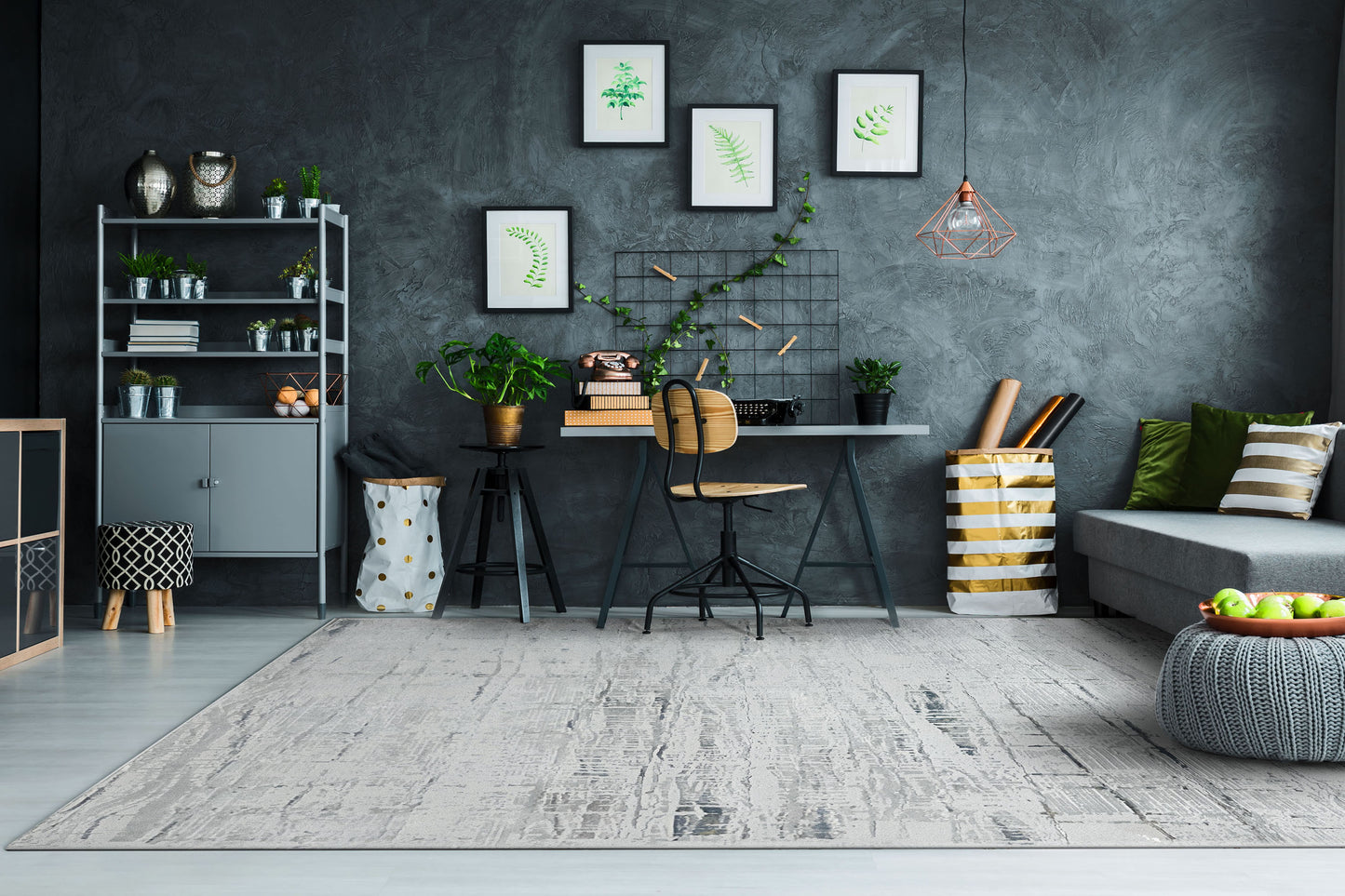 Reha Modern Cream/Grey Abstract Low Pile Rug