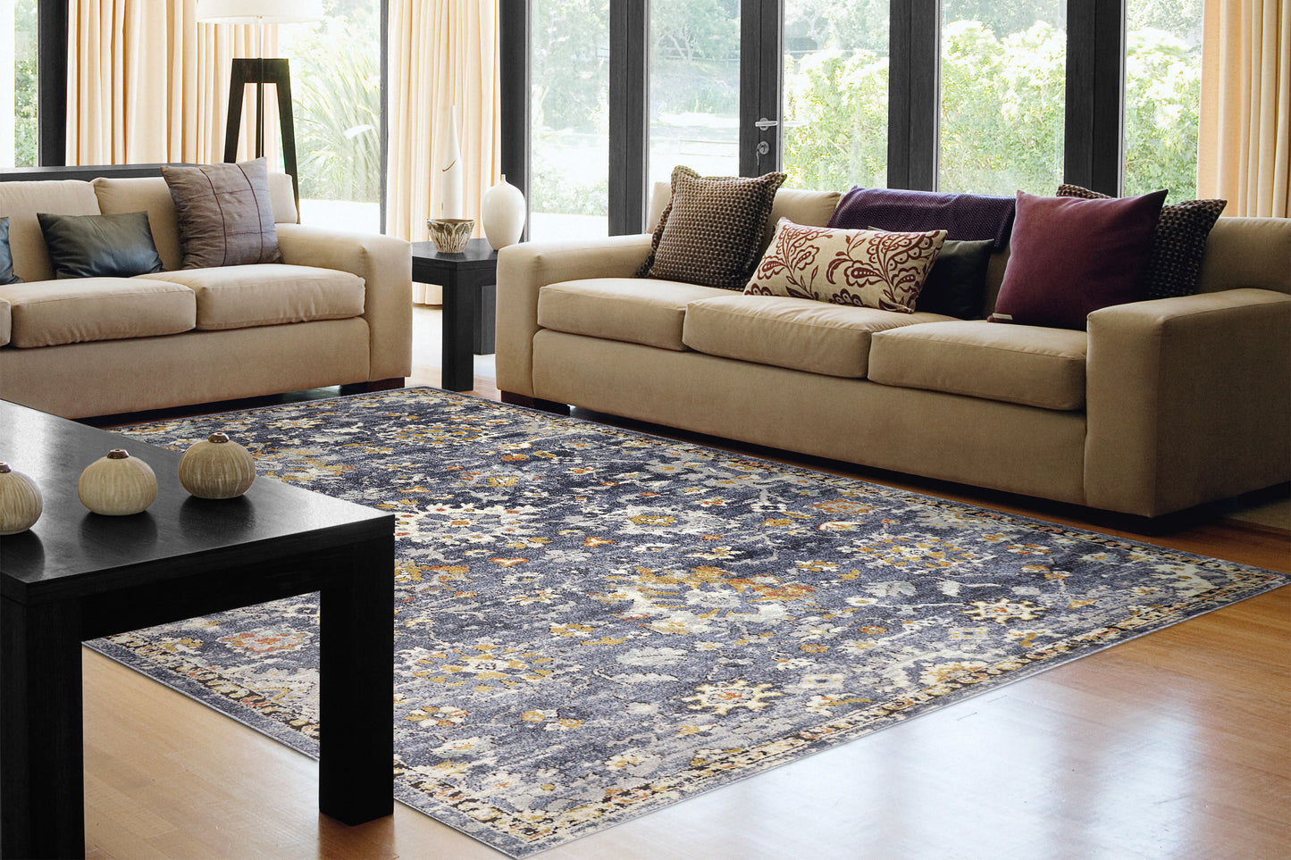 Mabel Traditional Navy/Multi Oriental Low Pile Rug