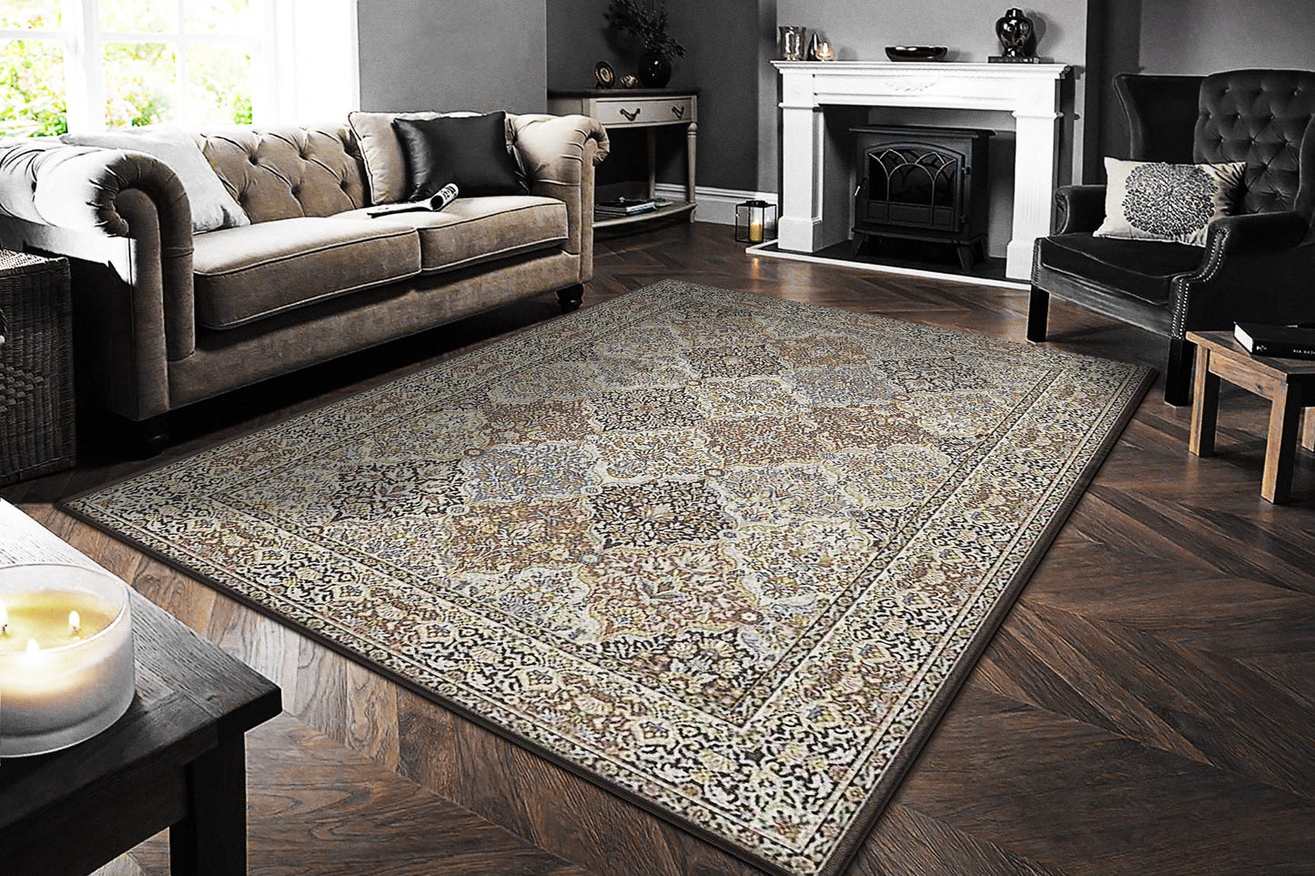 Ancient Garden Traditional Brown/Blue Oriental Medium Pile Rug
