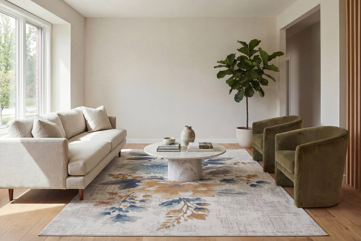 Aspire Contemporary Cream/Multi Floral Medium Pile Rug