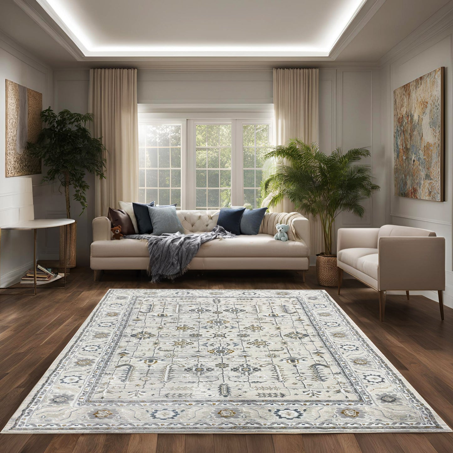 Azure Traditional Ivory/Grey/Blue Southwestern Medium Pile Rug