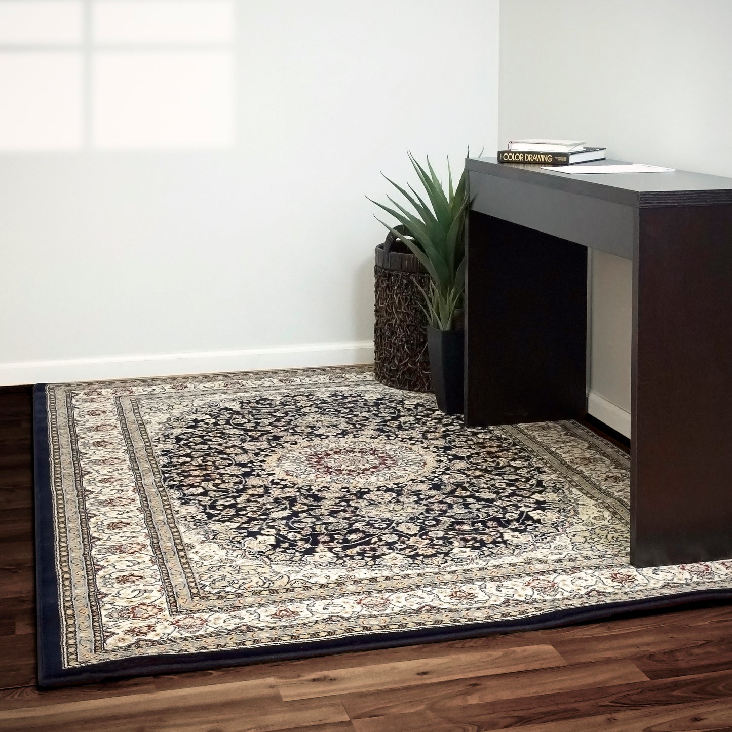 Ancient Garden Traditional Blue/Ivory Classic Medium Pile Rug