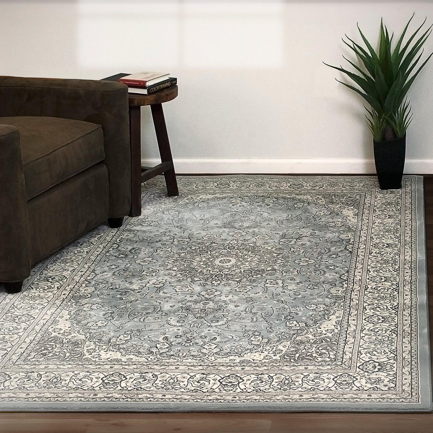 Ancient Garden Traditional Steel Blue/Cream Classic Medium Pile Rug