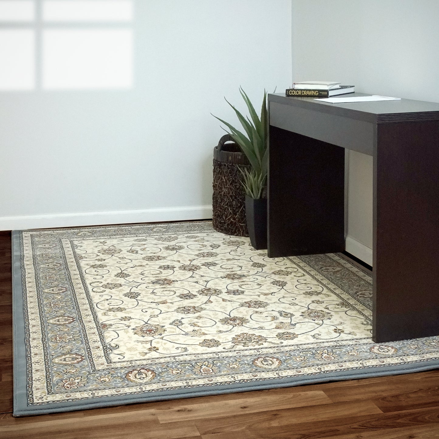 Ancient Garden Traditional Ivory/Light Blue Classic Medium Pile Rug