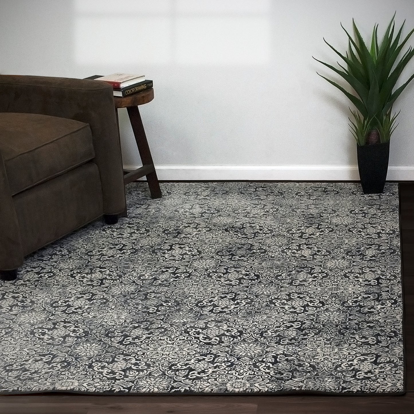 Ancient Garden Traditional Steel Blue Classic Medium Pile Rug