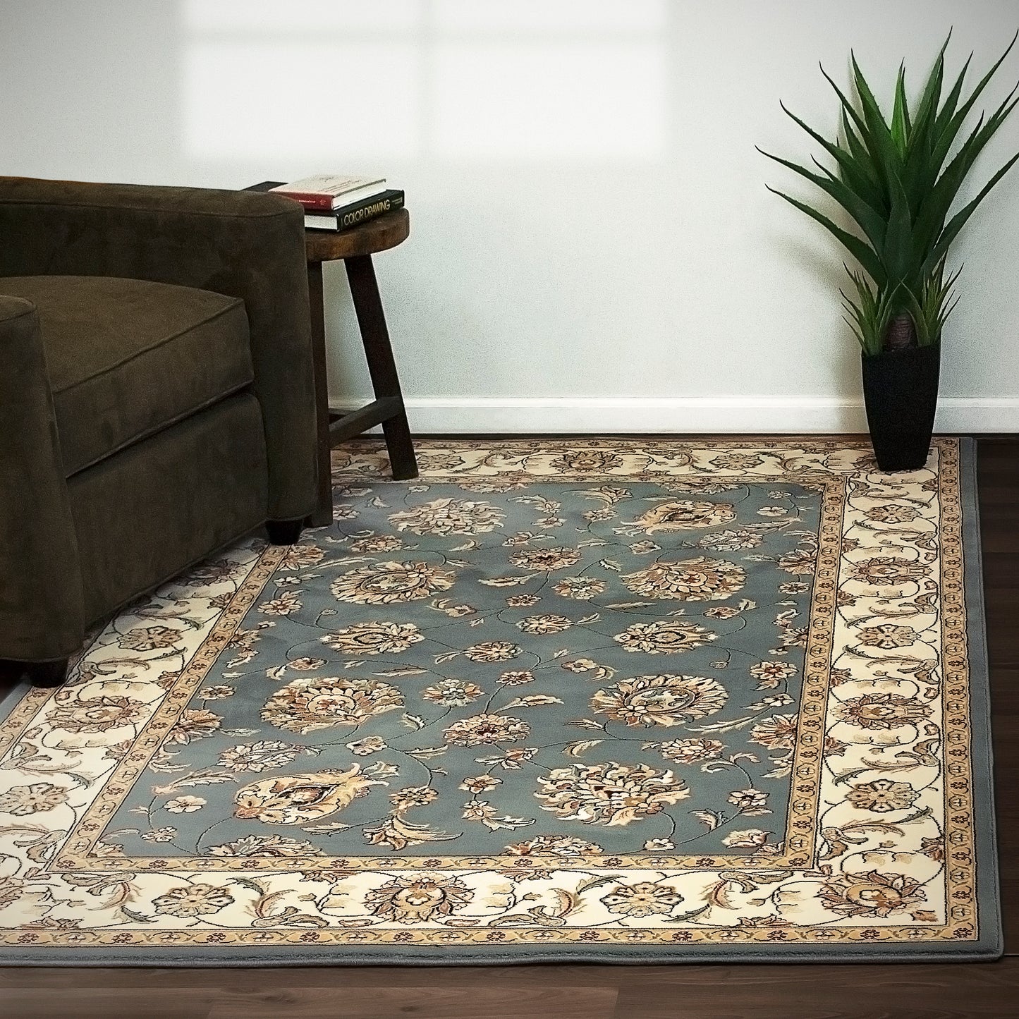 Ancient Garden Traditional Light Blue/Ivory Classic Medium Pile Rug