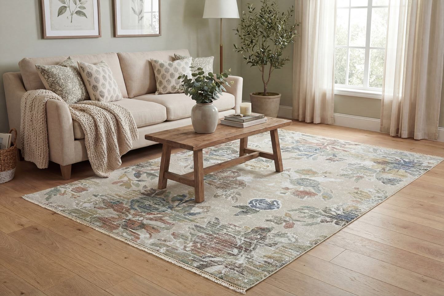 Botanica Contemporary Beige/Multi Floral Medium Pile Rug