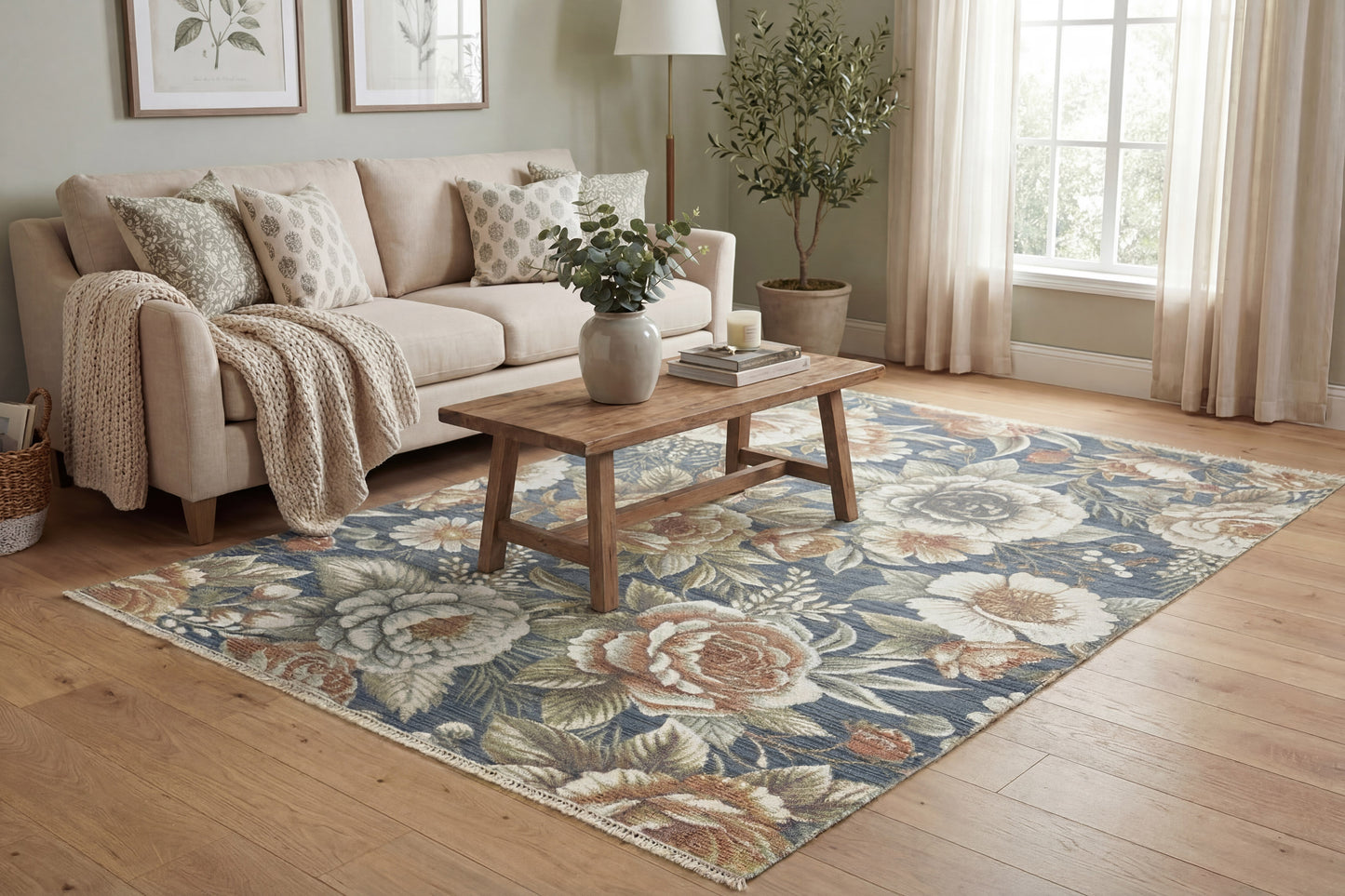 Botanica Contemporary Navy/Beige/Coral Floral Medium Pile Rug