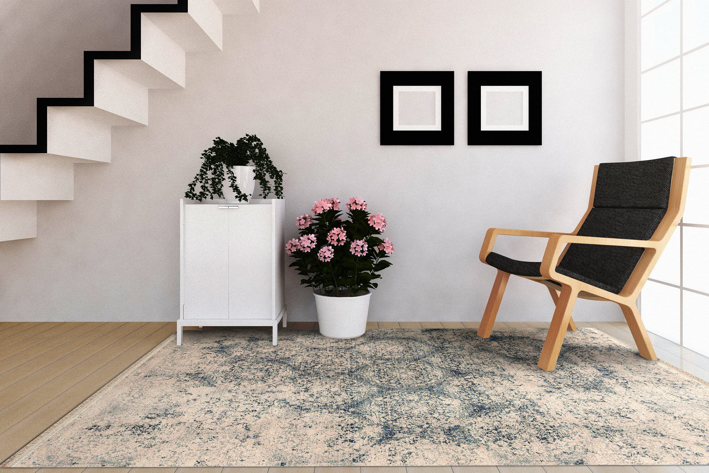Brilliant Traditional Blue Distressed Medium Pile Rug
