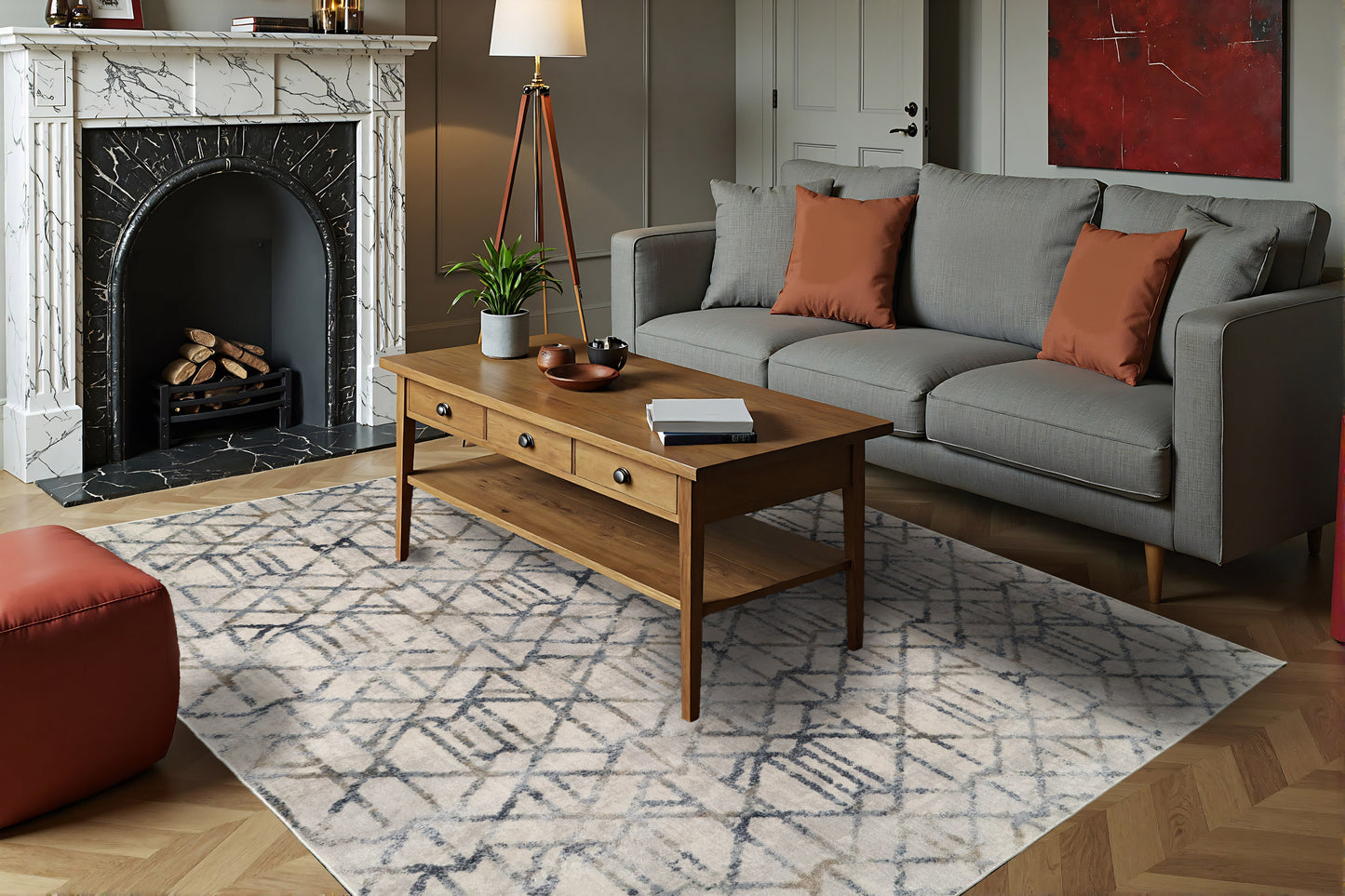 Castilla Modern Grey/Multi Distressed Medium Pile Rug