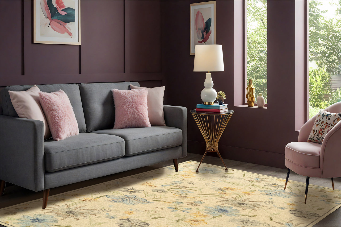 Daisy Transitional Ivory/Multi Floral Medium Pile Rug