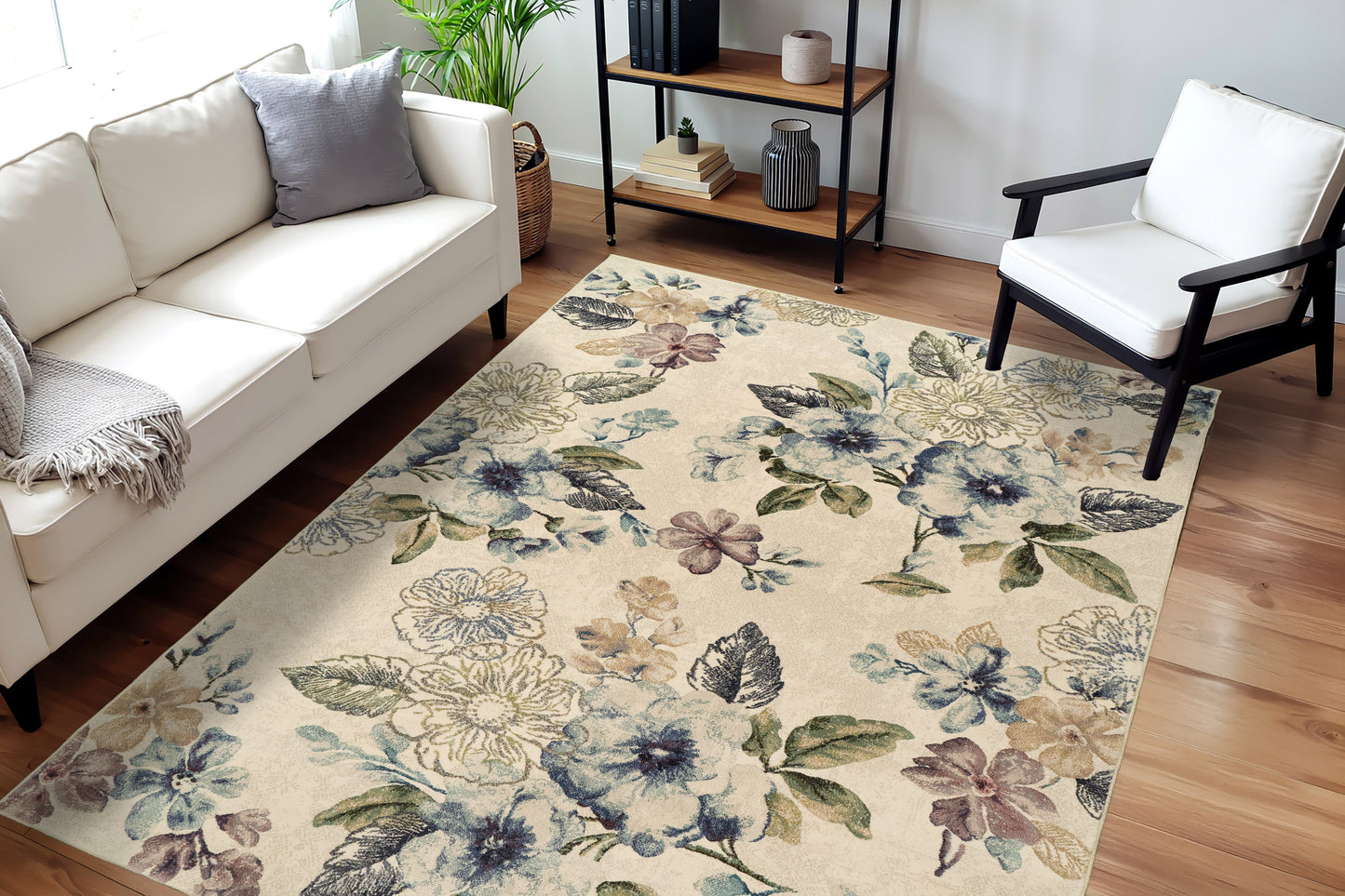 Eclipse Transitional Cream/Blue Floral Medium Pile Rug