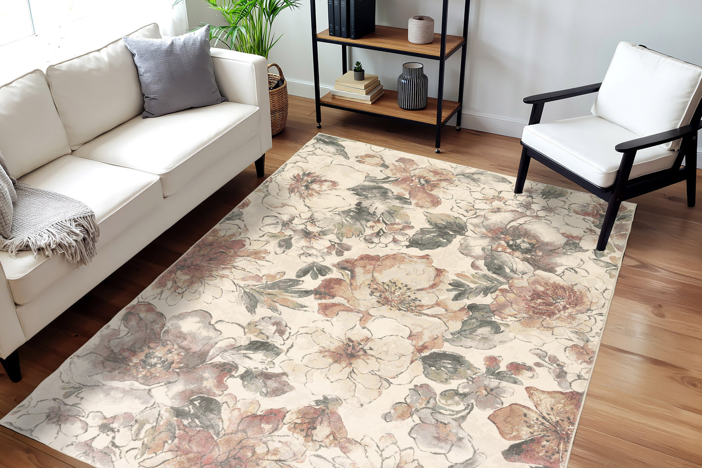 Eclipse Contemporary Cream/Multi Floral Medium Pile Rug