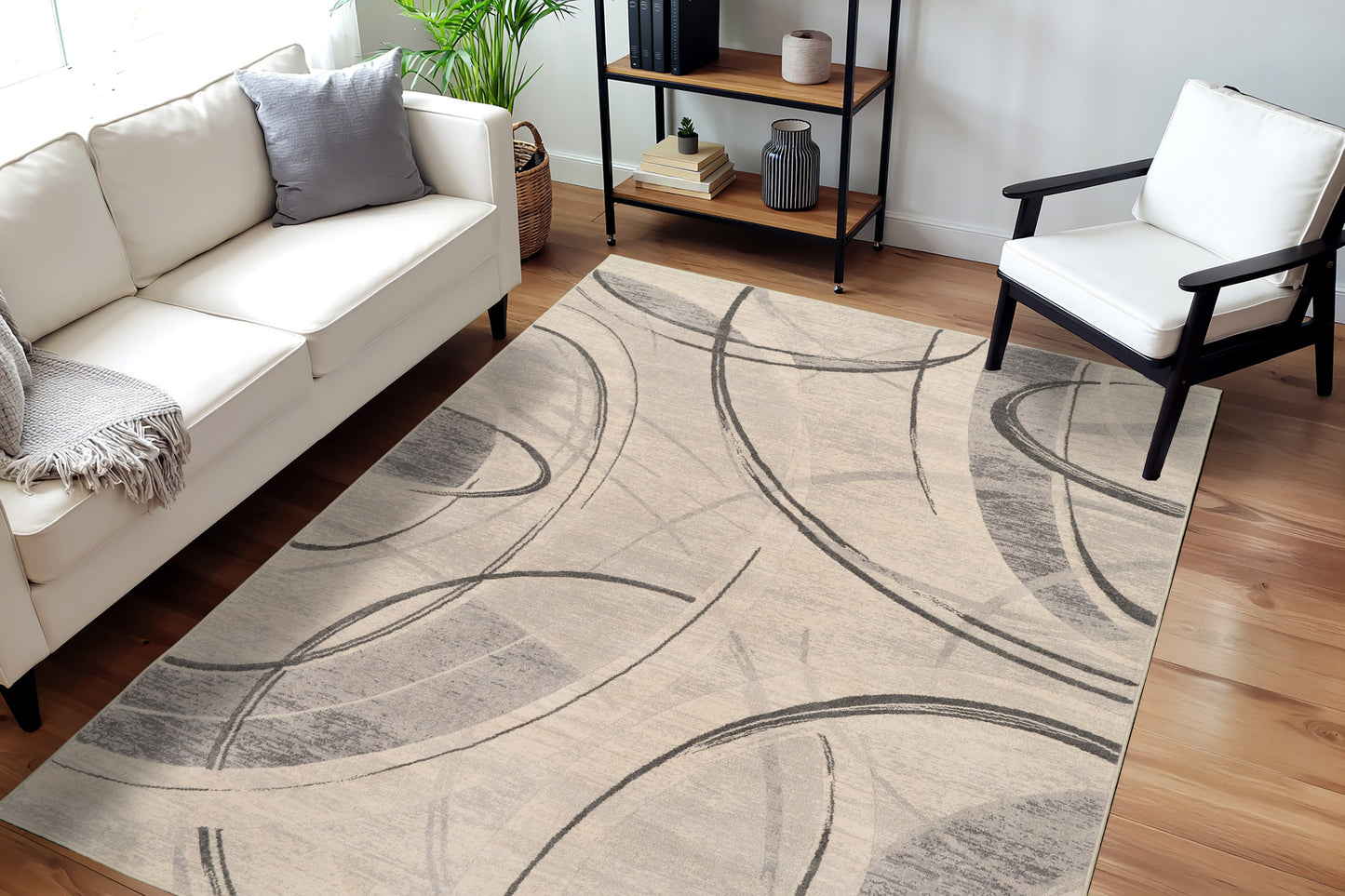 Eclipse Modern Cream/Grey/Dark Grey Geometric Medium Pile Rug