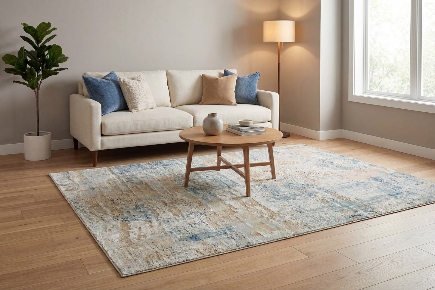 Eden Modern Cream/Beige/Blue Abstract Medium Pile Rug