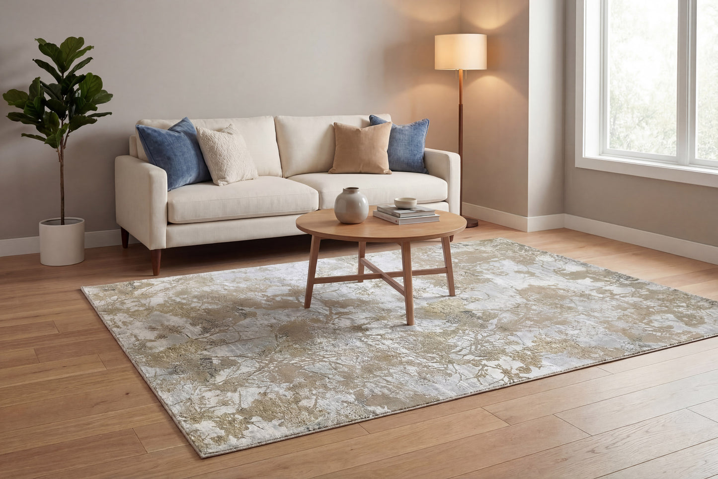 Eden Modern Cream/Beige Floral Medium Pile Rug