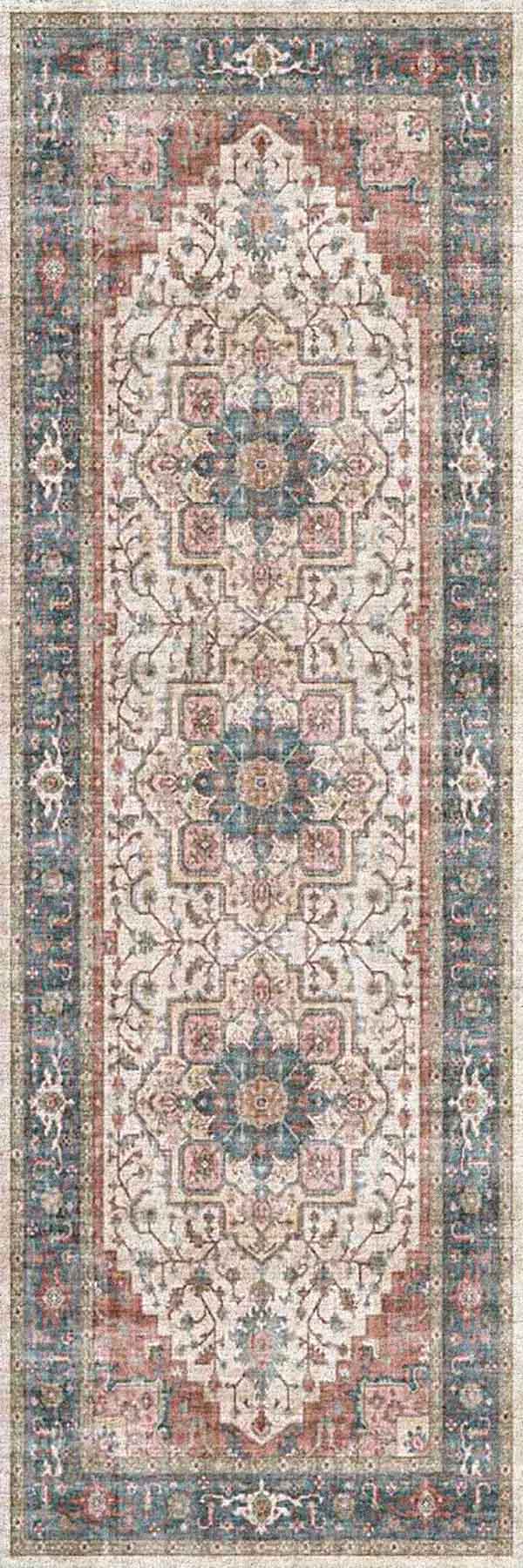 Elise Traditional Red/Blue/Beige Oriental Low Pile Rug