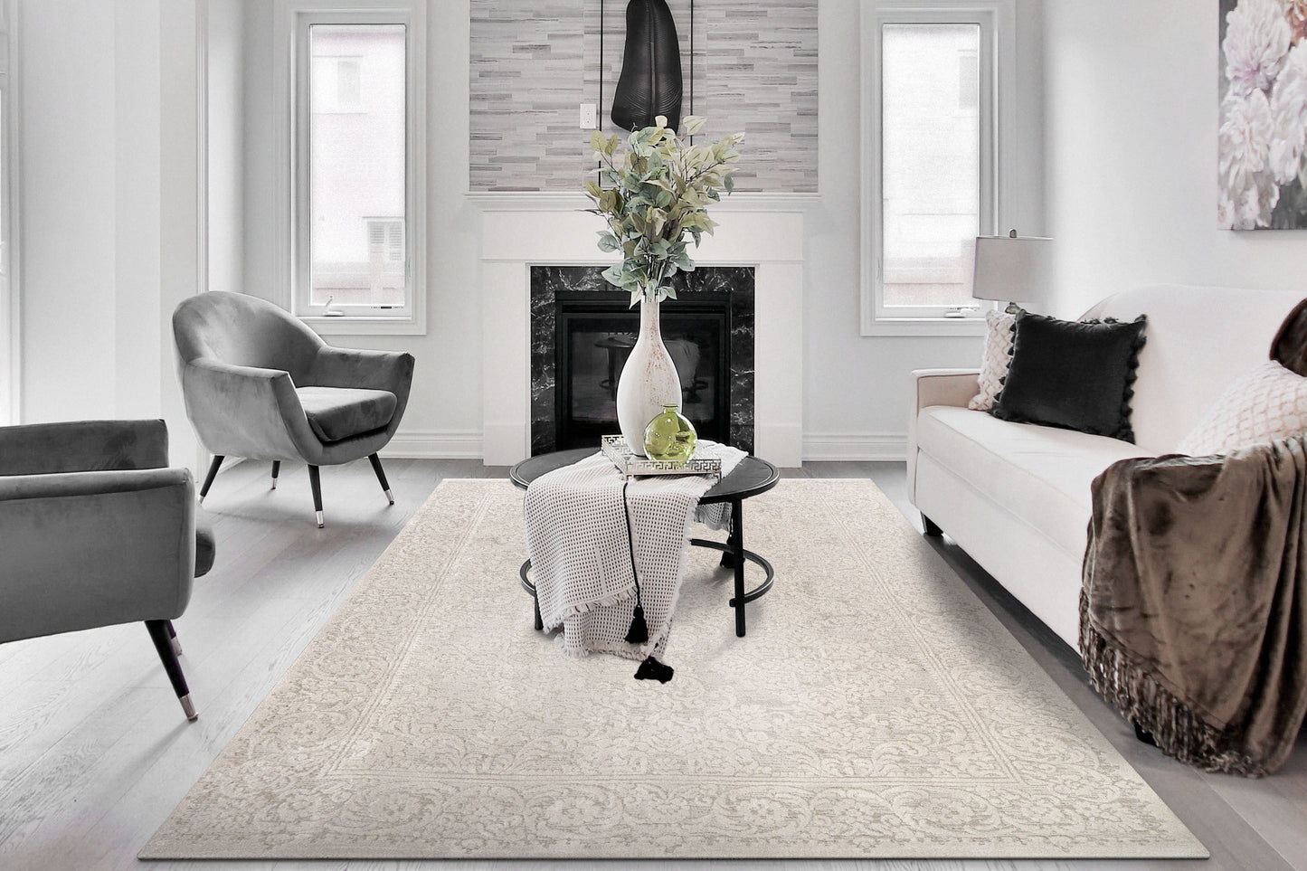 Hamilton Traditional Cream Floral Medium Pile Rug