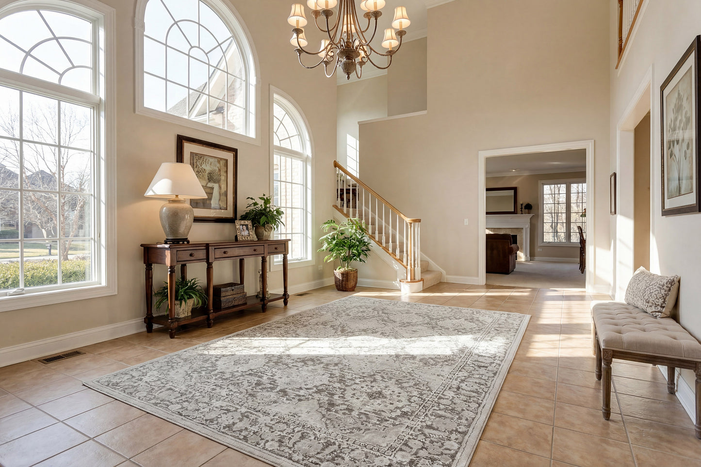 Hamilton Traditional Grey/Dark Grey Medallion Medium Pile Rug