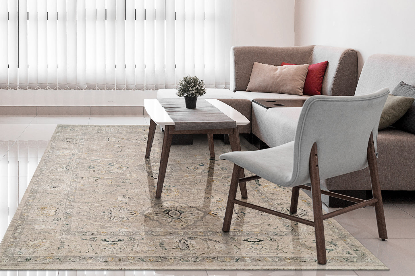 Hudson Traditional Beige/Ivory Oriental High-Low Rug