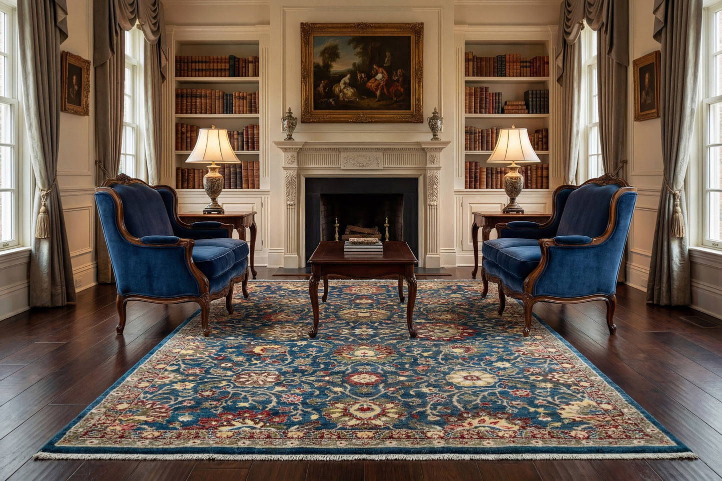 Juno Transitional Navy Floral Medium Pile Rug
