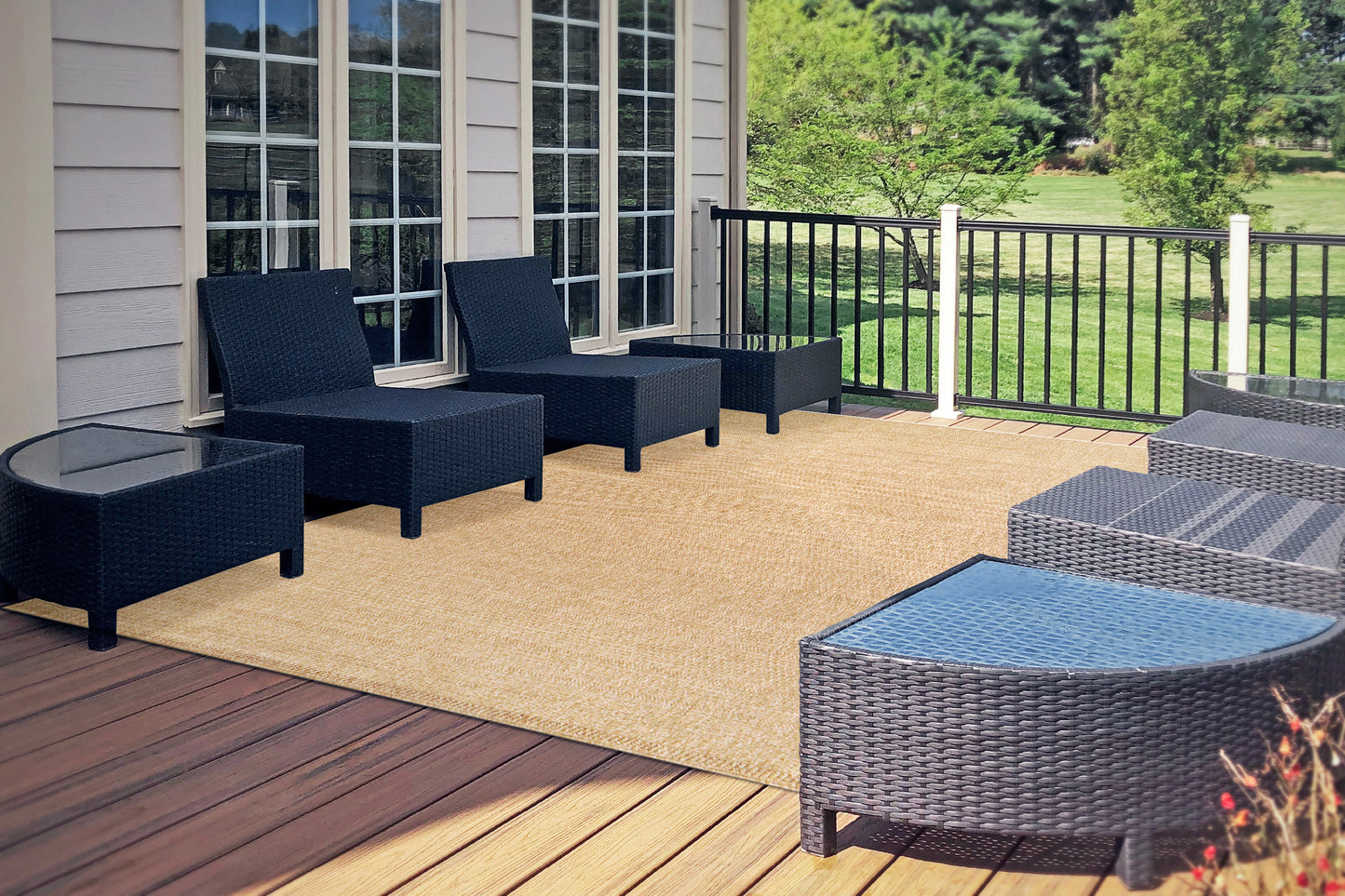 Kenai Modern Natural Striped No Pile Rug