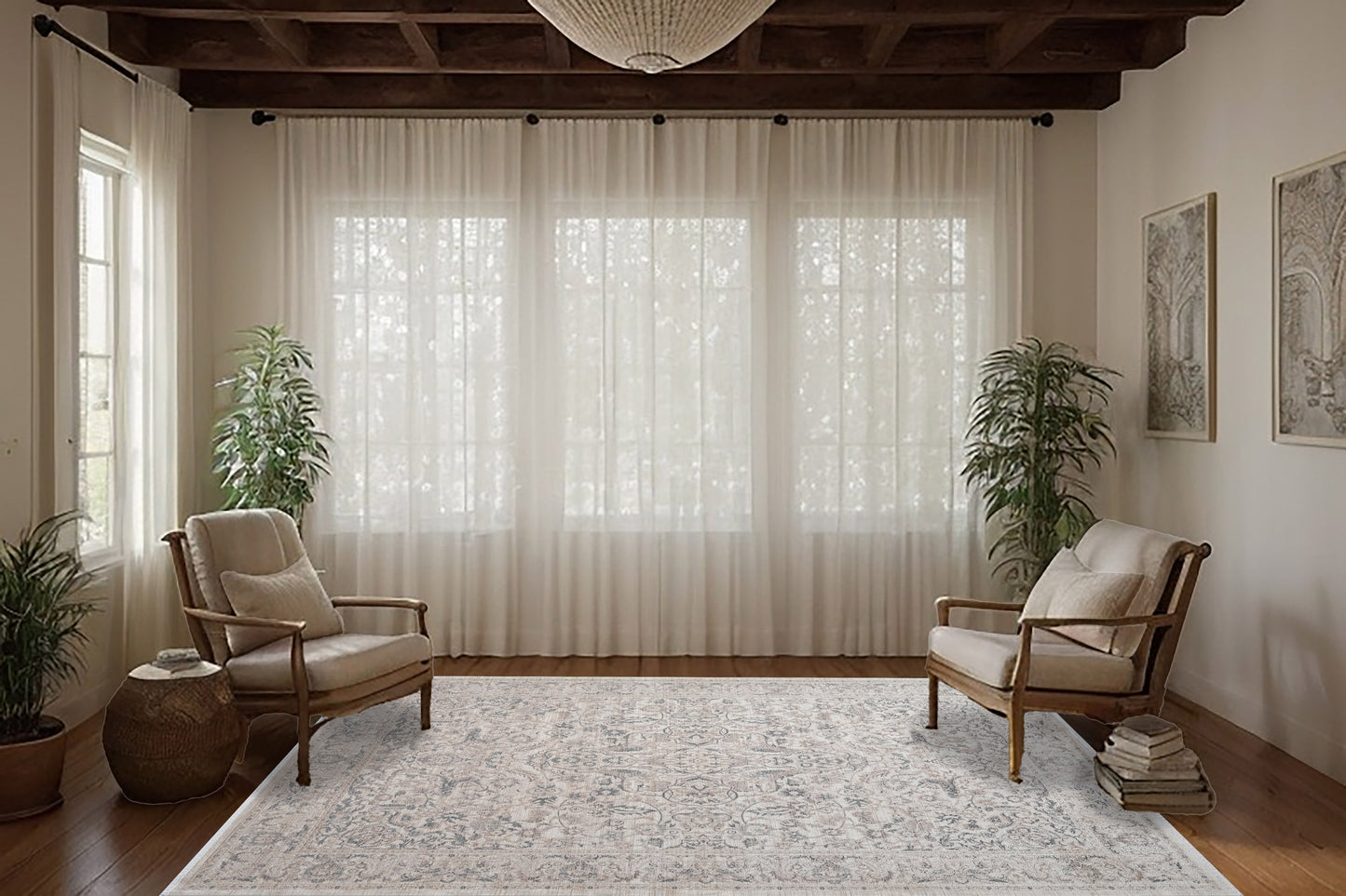 Lara Traditional Ivory/Beige/Grey Medallion Low Pile Rug