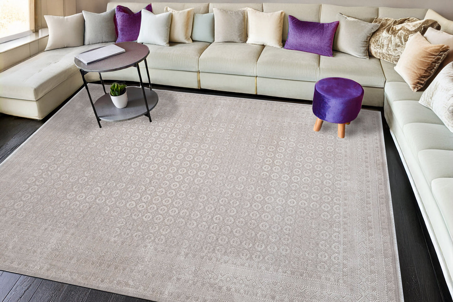 Lara Traditional Taupe Floral Low Pile Rug