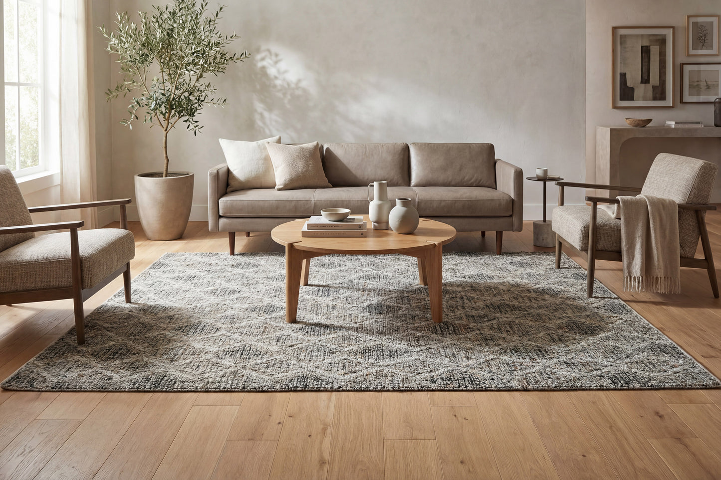 Leon Modern Grey/Beige Trellis Medium Pile Rug