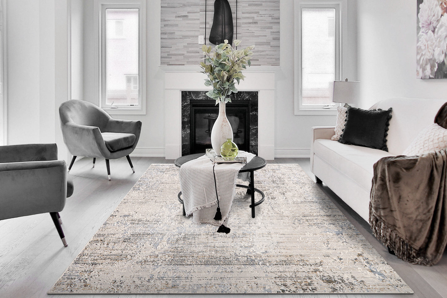 Marina Modern Grey/Rose Abstract Medium Pile Rug