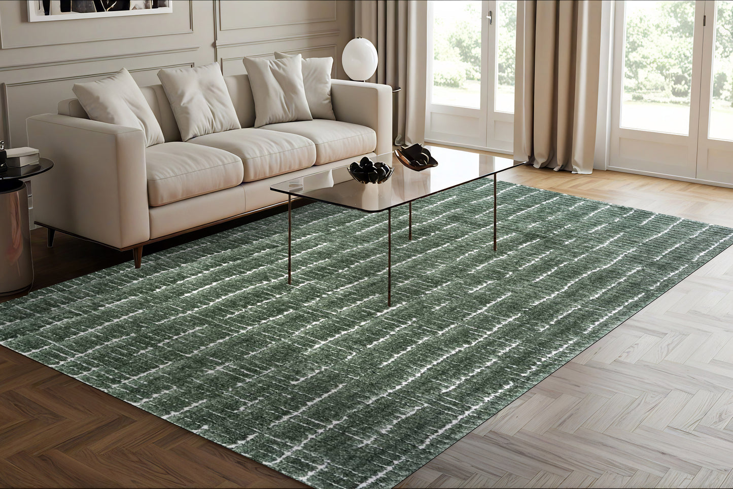 Masai Modern Sage Striped Shag Rug