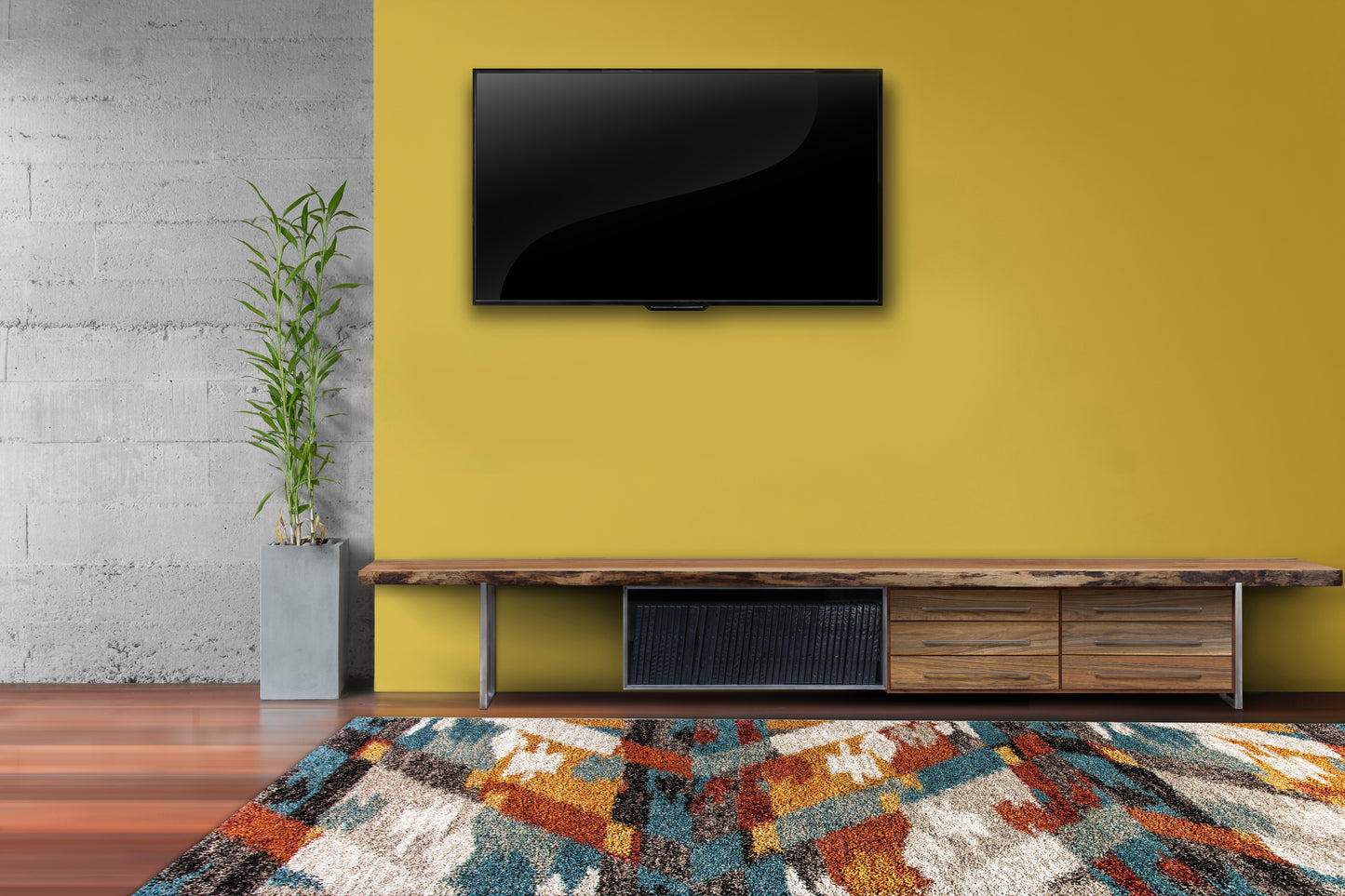Mehari Contemporary Multi Geometric High Pile Rug