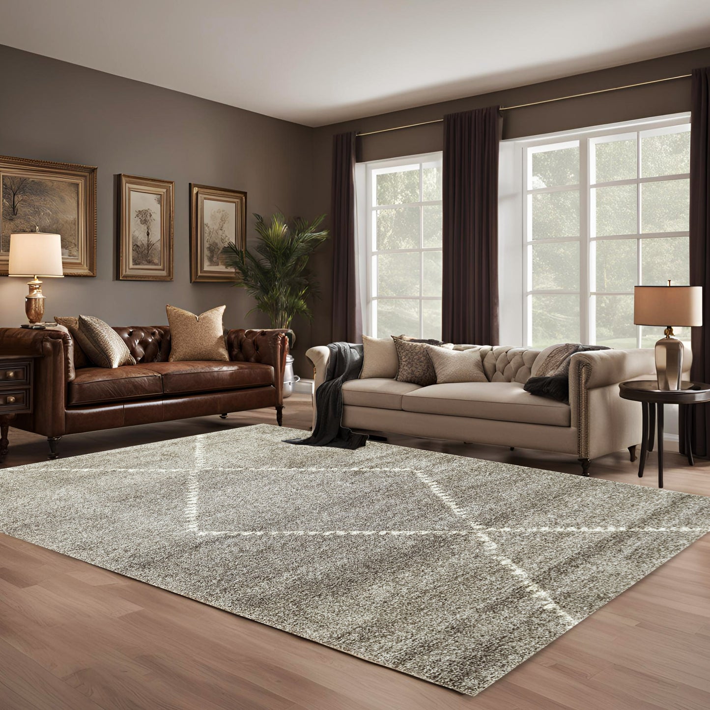 Mehari Contemporary Grey Abstract High Pile Rug