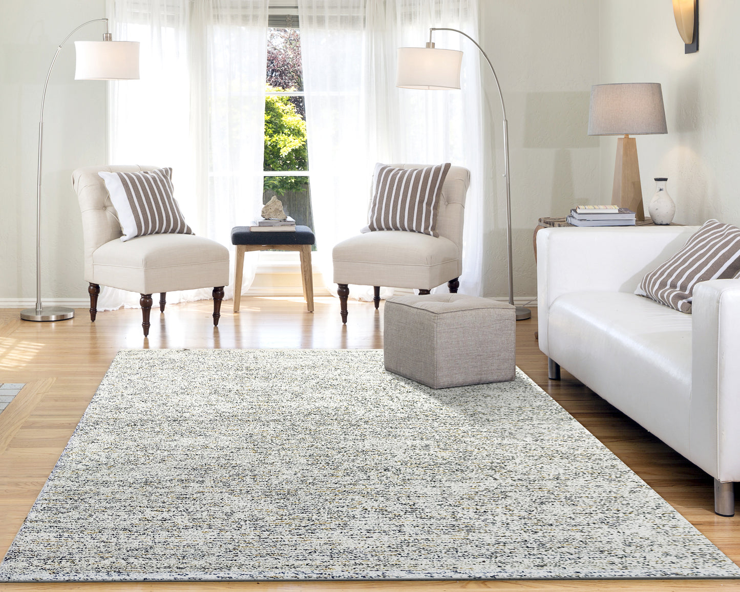 Mehari Contemporary Ivory/Grey/Gold Geometric High Pile Rug