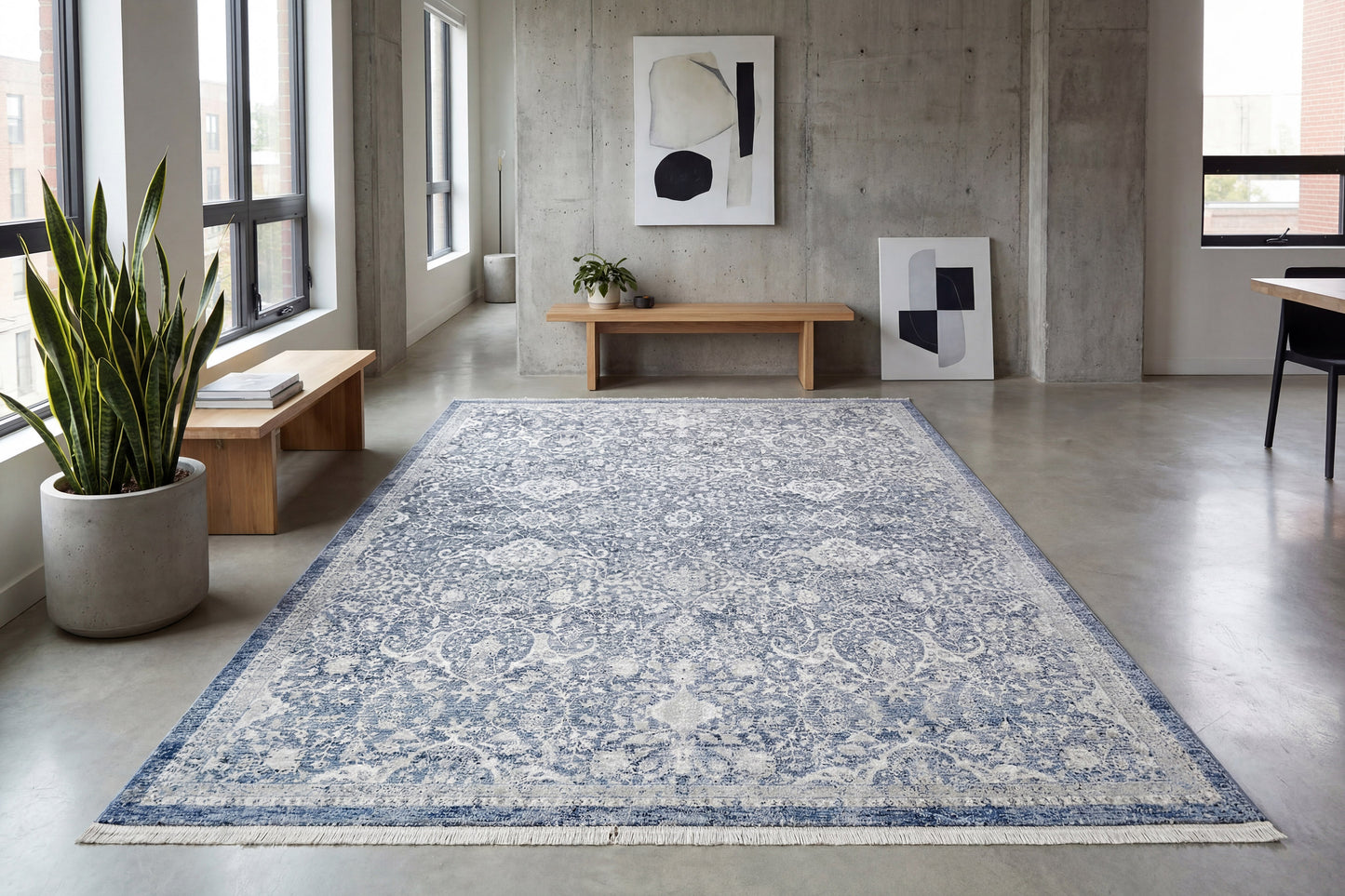 Octo Traditional Navy/Ivory Oriental High-Low Rug