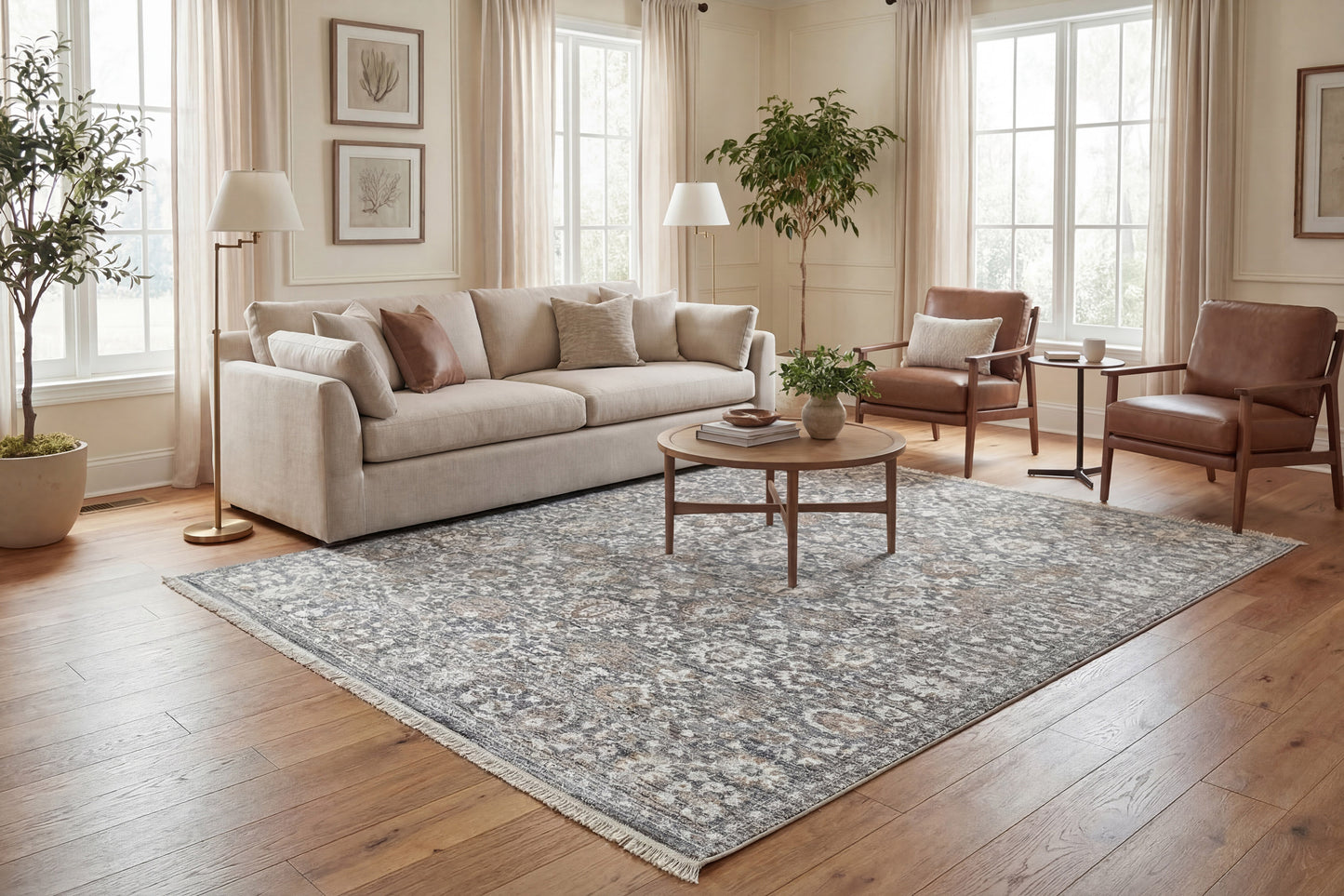 Patara Traditional Dark Grey/Silver Damask Medium Pile Rug