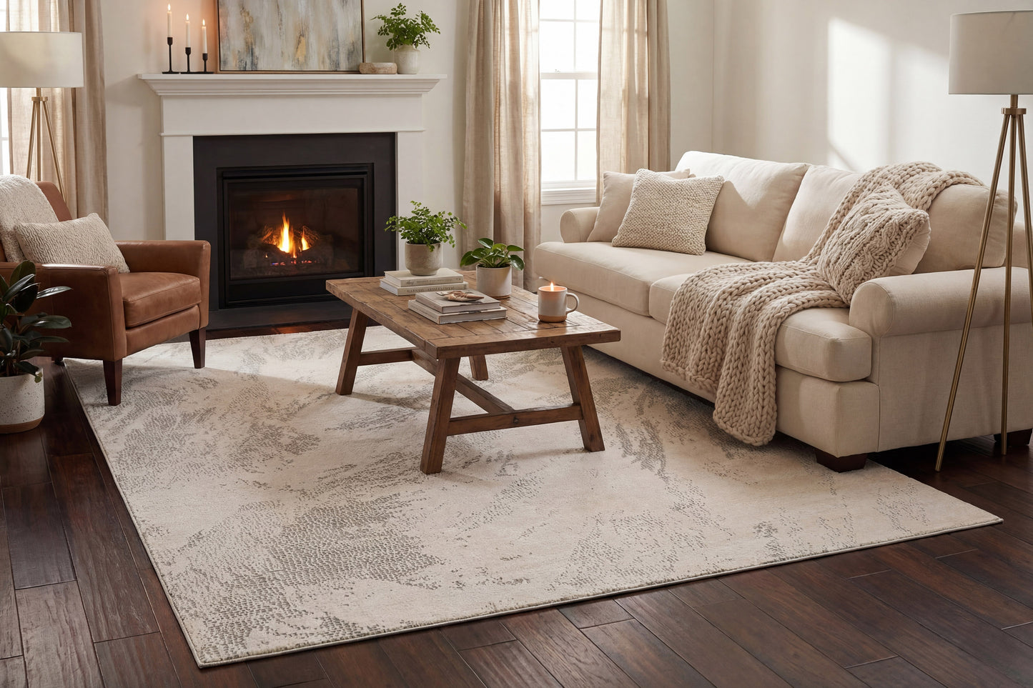 Penta Modern Cream/Ivory Abstract Medium Pile Rug
