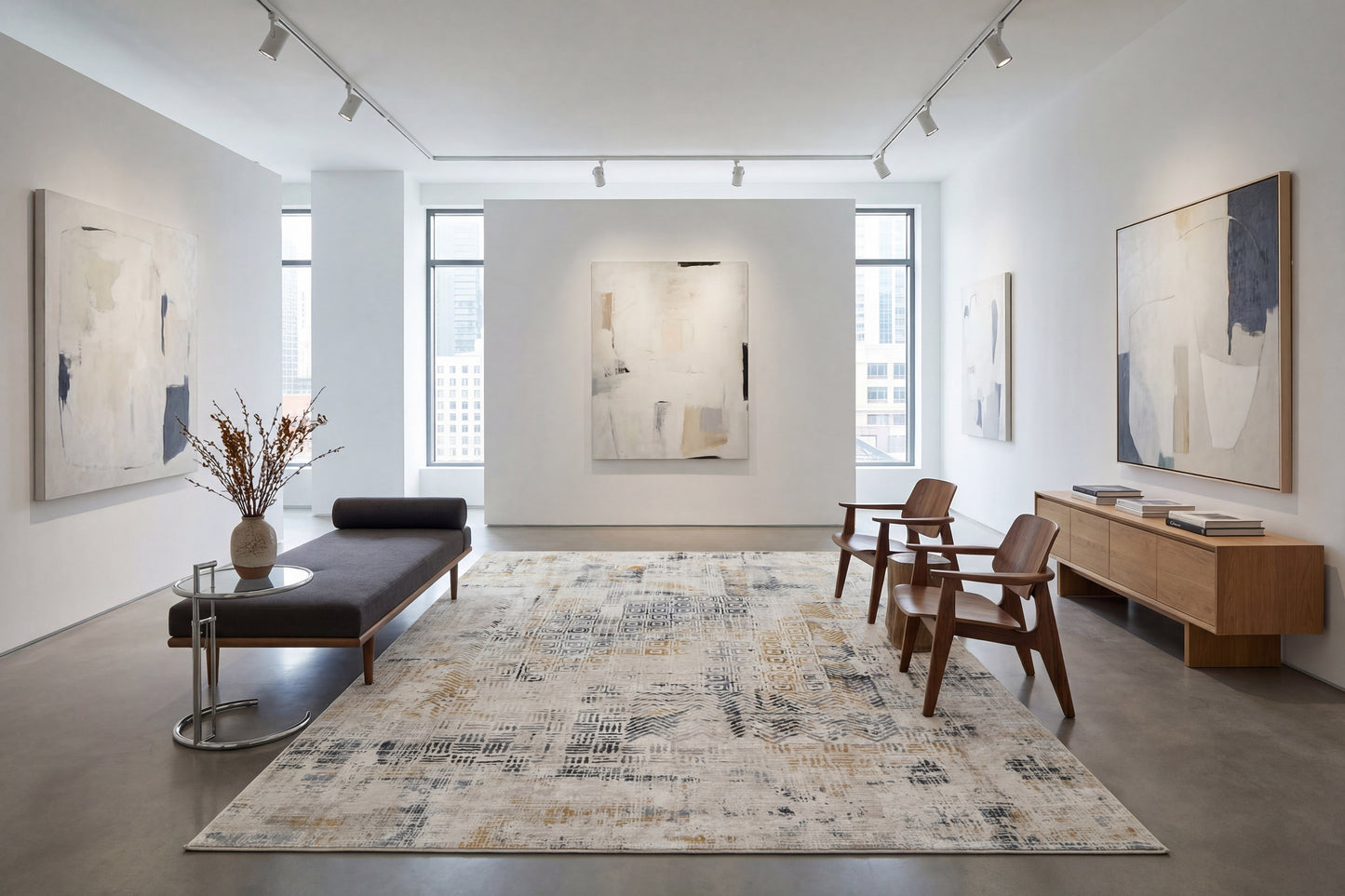 Quartz Transitional Ivory/Slate Distressed Medium Pile Rug